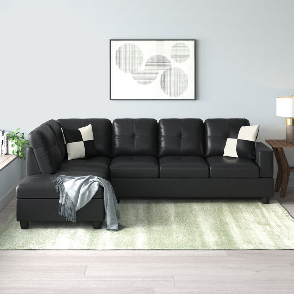 Cheap black leather deals sectional